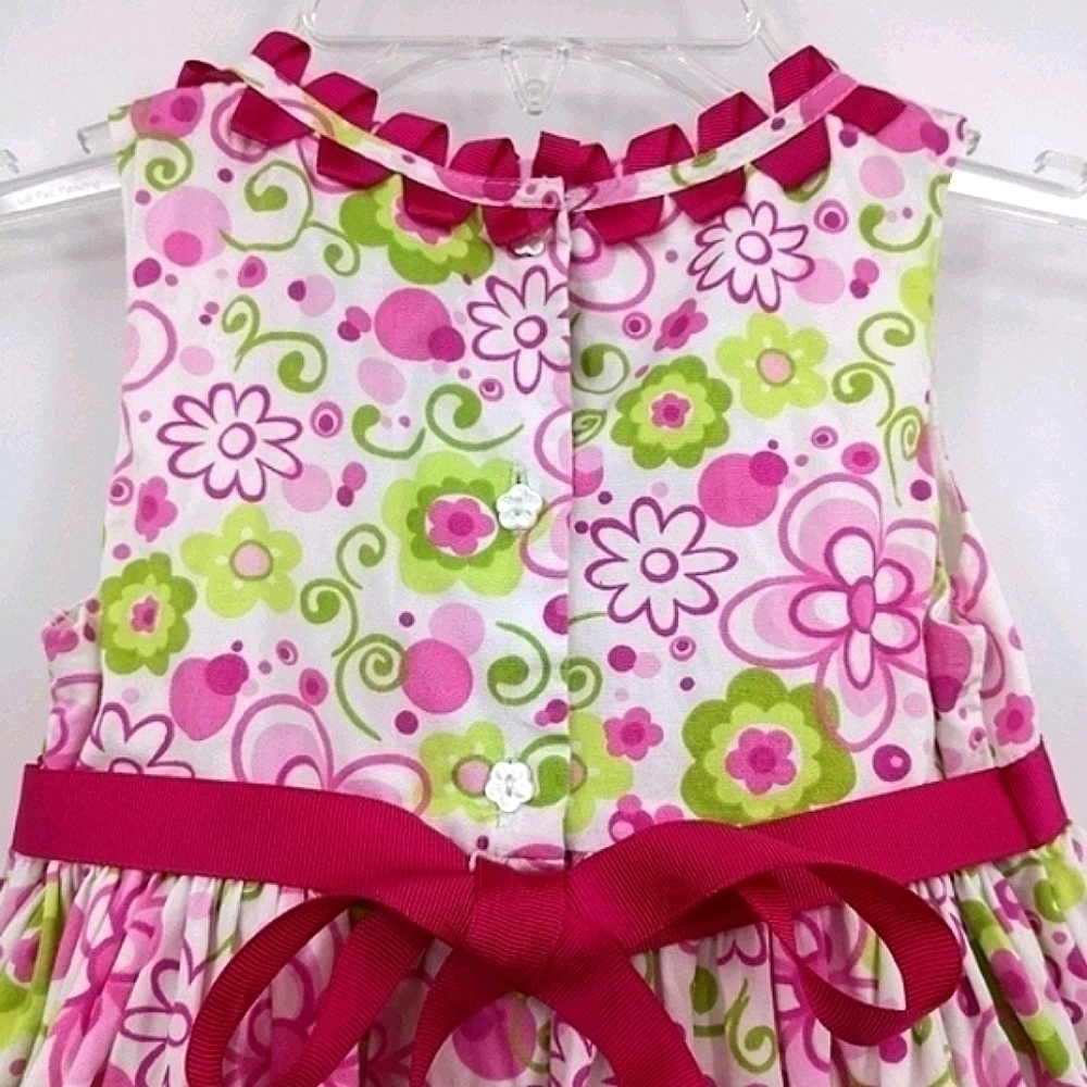 Savannah Girl's 2T Sleeveless Pink Green Dress with Ruffled Bottom Floral Print - Picture 4 of 8